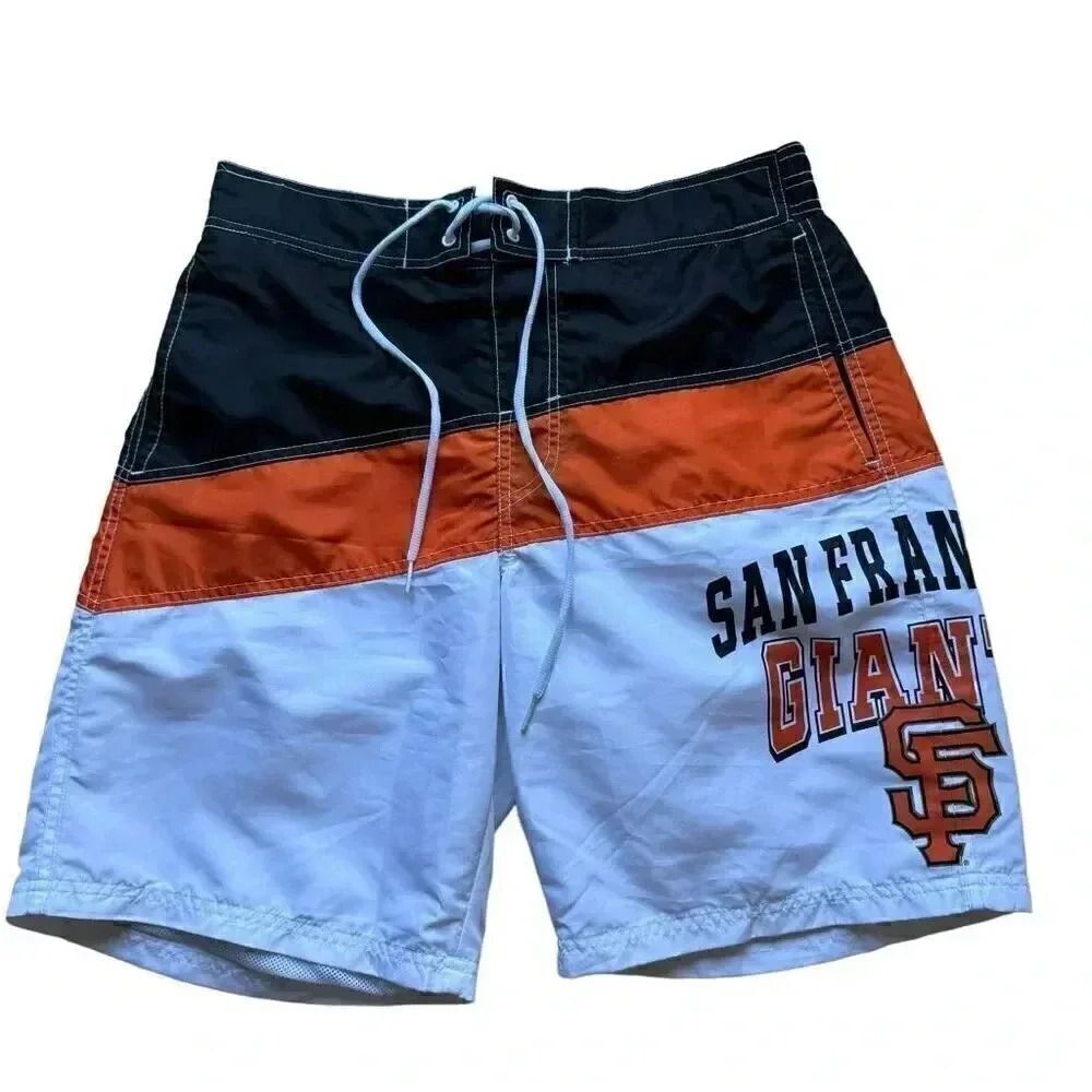 San Francisco Giants Mesh Black Orange White Color Block Swimming  Trunks Shorts